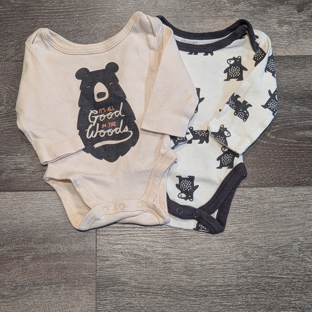 Koala Kids Cream and Black Bodysuits with Bear Design